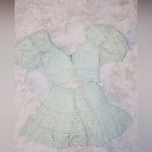 Altar’d State Mint Green Eyelet Crop Top and Skirt Set Size: XS